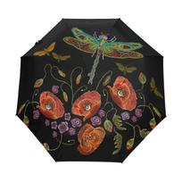 Psychedelic Dragonfly Folding Umbrella Trippy Boho Animal Compact Windproof Travel Umbrellas Rain for Adults Teens Kids Girls purple