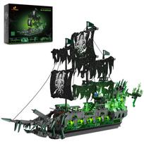 JMBricklayer Piratų laivo kaladėlių rinkinys su šviesa Vaiduoklių laivo Skraidančio olando modelis 40001 Suaugusiųjų piratų laivo modelis Surinkimo žaislas Helovino dekoracija žalia