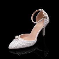 2024 New 9-centimeter Fine Heel Pointed White Pearl Bridal Wedding Banquet High Heels High End Luxury Women's High Heels Sandals 41 balta