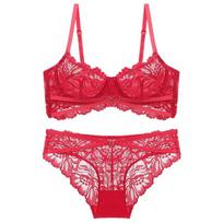 Itin plonų prancūziškų nėrinių apatinio trikotažo rinkinys Sexy Bandage Push Up Liemenėlė Moterų siuvinėjimas Didelio dydžio liemenėlė tuščiaviduris kvėpuojantis apatinis trikotažas 80B raudona