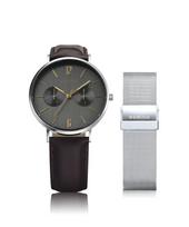 Vyriški ir moteriški BERING (Unisex) Japonija Limited Ruda blauzdos oda ir sidabrinis nerūdijantis plienas su 2 tinkliniais dirželiais, safyro stiklo pakeitimai 14236-005 autentiški sidabras
