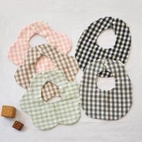 Bebepen pastel check gauze cotton baby bib handmade 100% cotton, round, 1 piece, brown gray