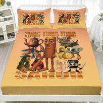Animacinis AI Smegenų puvinys Tung Tung Sahur Komanda Užvalkalas su guma Spausdintas Užvalkalų su guma rinkinys Be šerdies Minkštas lovatiesė Miegamojo patalynės dekoracija 90x200x30cm-2pcs beige
