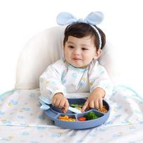 Babyclaw baby food waterproof bib long sleeve zipper type, elephant blue, 1 piece, 1 piece white