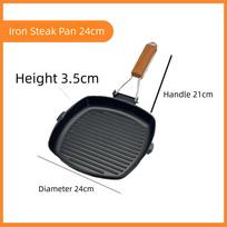 Portable Hand Forging Cast Iron Pan Foldable Uncoated Picnic Grill Pan Non Stick no Lid Steak Frying Pan Outdoor BBQ black