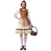 Womens Halloween Costume Set: Little Red Riding Hood Cosplay Dress With Apron Headscarf - Sweet Farmhouse Maid Outfit 2XL beige