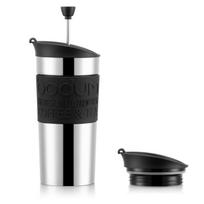BODUM puodelis vandens buteliukas TRAVEL PRESS SET Kelioninis presavimo rinkinys Prancūziškas presas kavos virimo aparatas (su dangteliu puodeliui) Nerūdijančio plieno 350ml Juodas [Originalus black