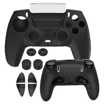 XBERSTAR Ergonomiškas silikoninis dėklas PS5 DualSense Edge valdikliui, minkštos gumos apsauginė odelė belaidžiam valdikliui su nykščių gaubteliais juoda