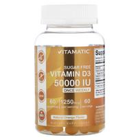 Vitamatic, sugar-free vitamin D3, natural orange, 1,250 mcg (50,000 IU), 60 gummies