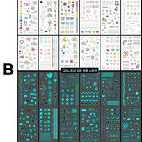 Dainatori glow-in-the-dark tattoo stickers, 12-sheet set, B black