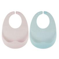 Yekko Mom jelly silicone bib 2-piece set, baby pink, French blue, 1 set white