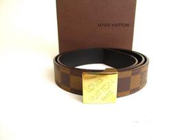 Originalus LOUIS VUITTON Damier rudos spalvos diržas su auksine sagtimi, juosmens dydis 75-85 cm S #9812 Atnaujintas