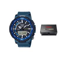 Casio Pro Trek Serija PRT Keturų jutiklių Lauko sportinis laikrodis Kvarcinis mechanizmas Dervos dirželis Vyriški laikrodžiai Juodas PRT-B70-2PR Random Watch Box,Blue gray