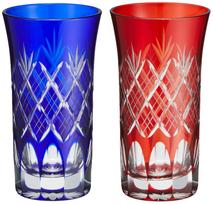 Tajima Glass Edo Kiriko Stacked Arrow Pattern/Kikusoko Sip Beer Pair TG04-06-2 white