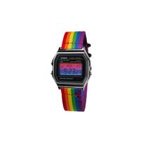 CASIO Custom Collection Kvarcinis Mechanizmas Nailoninis Dirželis Laikrodis Unisex Juodas Ciferblatas A158WA-1(Watch5--) Red Blue Gradient Crystal black