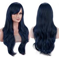 70 cm ilgio spalvingos sintetinės plaukų perukai su bangomis, banguoti, Cosplay perukai moterims, kostiumų perukai 28inches tamsiai mėlyna spalva
