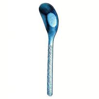 Flat Bottom Titanium Spoon Hammer Pattern Dinner Spoon Dishwasher Safe Long Handle Kitchen Soup Rice Ice Cream Dessert mėlyna
