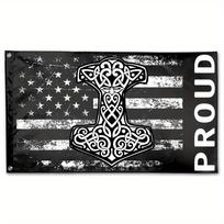 Viking Norse Flag Featuring Thor'S Hammer, 3X5 Outdoor Garden Banner, Indoor And Outdoor Courtyard Decoration Flag, Measuring 35.43 by 150.01 cm 60x90cm black