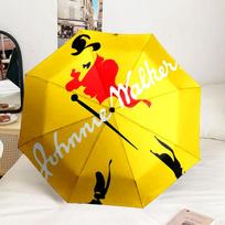 Johnnie Walker Automatic Folding Umbrella - 8-Rib Travel Umbrella with Auto Portable Case, Ideal Gift for Birthdays Three-fold umbrella yellow