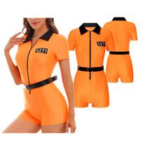 Moteriški kalinių kostiumai trumpomis rankovėmis, kriminaliniai „Cosplay“ Helovino kostiumai XL oranžinė