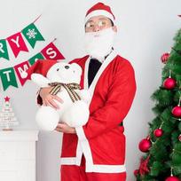 Party Pang Kalėdinė namų vakarėlio Kalėdų senelio kostiumas, 5 dalių komplektas suaugusiems vyrams (viršutinė dalis, kelnės, barzda, diržas, skrybėlė) red