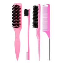 Boar Bristle Slick Back Hair Brush For Sleek Ponytail Bun & Smoothing Baby Hairs, Flyaways, Edge Control - Backcombing & Teasing pink