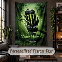 Personalized Wall Tapestry,Monster Energy Custom Text, Soft Fabric Wall Art For Indoor Decoration 100cmx150cm green