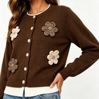 Women S Fake Two Piece Knit Cardigan Pearl Button Round Neck Long Sleeve Sweater Coat XL ruda