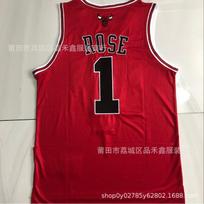 Chicago Bulls 1 Derrick Rose Authentic Style Basketball Jersey Cotton Black Red Large red