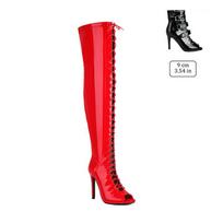 Patent Leather Over Knee Thigh High Boots Lace Up Stiletto Heels Women Jazz Pole Dance Stage Performance Club Party Long Boots 38 red