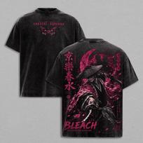 Kyoraku Shunsui BLEACH T-shirt Manga Vintage Washed Oversized T Shirt Summer Short Sleeve Cotton Tee Clothes Men Unisex Clothing XL black