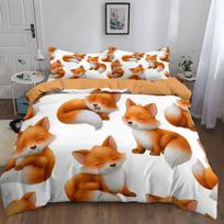 Cartoon Style Fox Print Bedding Set Double, Soft Microfiber Quilt Cover with Zipper and Pillowcases, Kids Boys Teens Room Decor 90×200cm&Duvet Cover white