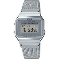 Casio Vintage A700WM-7ADF Digital Gray Dial Watch, Silver Metal Strap (D170), Silver Digital, 37.4x35.5x6mm, Chain gray