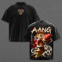 Avatar The Last Airbender Aang Anime Graphic Tshirt Men Women Clothing Short Sleeve Cotton T-shirts Vintage Washed Streetwear XL juoda