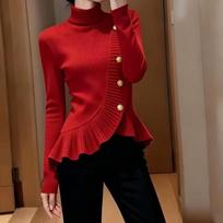 Zose High-Neck Asymmetric Button-Up Sweater One Size red