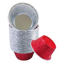 50Pcs Food Grade Baking Cup Tray Disposable Tinfoil Tray Aluminum Tin Foil Baking Pans  Pudding 50Pcs Red-8cm
