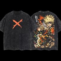Anime My Hero Academia Bakugo Katsuki Printed Tee Men Women Washed Cotton T-shirts Short Sleeve Vintage T Shirt Oversized Tshirt XXL juoda