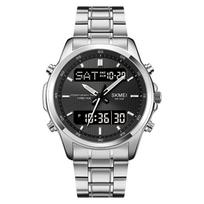 SKMEI 2049 Vyriškas dviejų laiko zonų rodymas LED apšvietimas Atsparus vandeniui Sportinis ir prabangus verslo riešinis laikrodis Žadintuvas Kokybiškas mechanizmas Plienas silver/black black