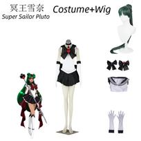 Kalėdinė vaidmenų žaidimų vakarėlio seksuali suknelė mergaitėms Super Sailor Pluto Cosplay kostiumas Mergaičių mini suknelė Perukas Jūreivio uniformos apranga F M black