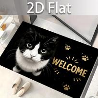 Tuxedo Cat Gold Paw Welcome Black Background Whisker Eye Detail Print Non Slip Washable Carpet 40X60CM gray