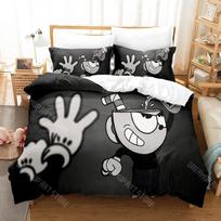 3D Printed Cuphead And Mugman Bedding Set for Boys Girls Duvet Cover Pillowcase Twin Queen King Full Single Double Sizes EU Single 135*200cm/53x79in 3pcs black