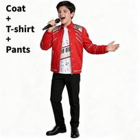 Michael Jackson sceninis kostiumas Cosplay raudonas odinis komplektas vaikams 150 red
