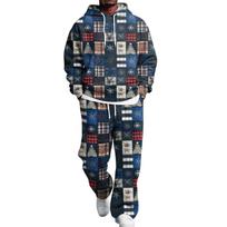 Men's Layer Hoodie and Cargo Pants Set with Elastic Waistband L black