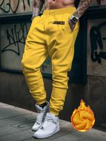 Word-box Men Sweatpants Pocket Boxed Respective Text Motif, Leg Simple Rectangular Letter, Side Pocket Drawstring Jogger Pants for Urban Street Looks M geltona