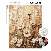Beaded Floral Pearl Art with Frame Modern Shiny Canvas Painting Minimalist Home Wall Decor Gift Handmade 3D Daisy Flower Textured Aesthetic Piece 20x30 With frame