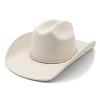 Vintage pearl belt western cowboy hat suede jazz top hat men and women's ethnic style autumn and winter felt hat big brim M（56-57cm） smėlis