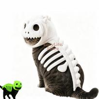 Dinozaurų skeletas šviečiantis tamsoje Kačių kostiumas, pliušinis Helovino augintinio gobtuvo apranga M balta