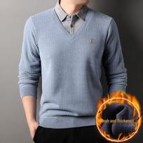 Men's Fleece-Lined Two-in-One Long-Sleeve Layered Sweater XXX-Large mėlyna
