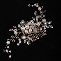 Handmade Boho Pearl Crystal Flower Hair Comb Wedding Bridal Updo Accessory Gold Gold Pearl Hair Comb HS-J4999G gray