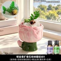 Tulip Shaped Ceramic Diffuser Set With Porous Stone Essential Oils Home Office Desk Decor Aromatherapy TulipDiffuserStoneSet9BottlesStones2Oils